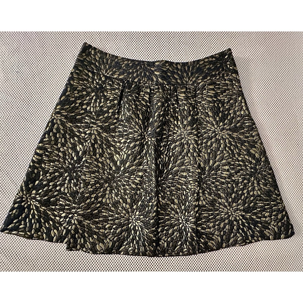 AVENUE Dressy Pleated Skirt Black Gold Women Size 14/16 Brocade Jacquard Texture